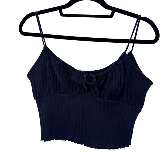Womans mi ami navy ribbed babydoll cropped tank top ripple hem size large - Picture 1 of 4
